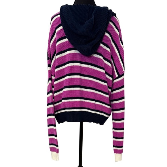525 America Pink and Navy Striped Hooded Sweater (NWT) - Picture 3 of 8